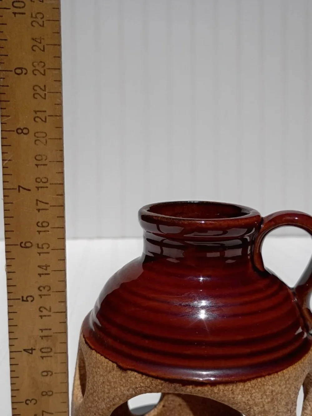 Vintage Royal Haeger USA Pottery Jug Vase Brown Glazed Crockery Cutout Pattern